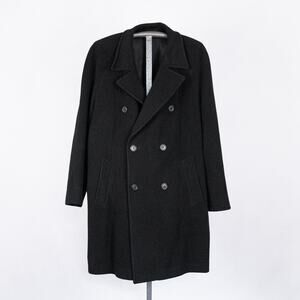 Vintage Ralph Lauren Blue Label Men's Classic Black Overcoat Wool Blend Size 44L